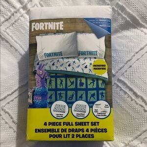 Fortnite Blue and White 4 pieces full Microfiber Sheet Set